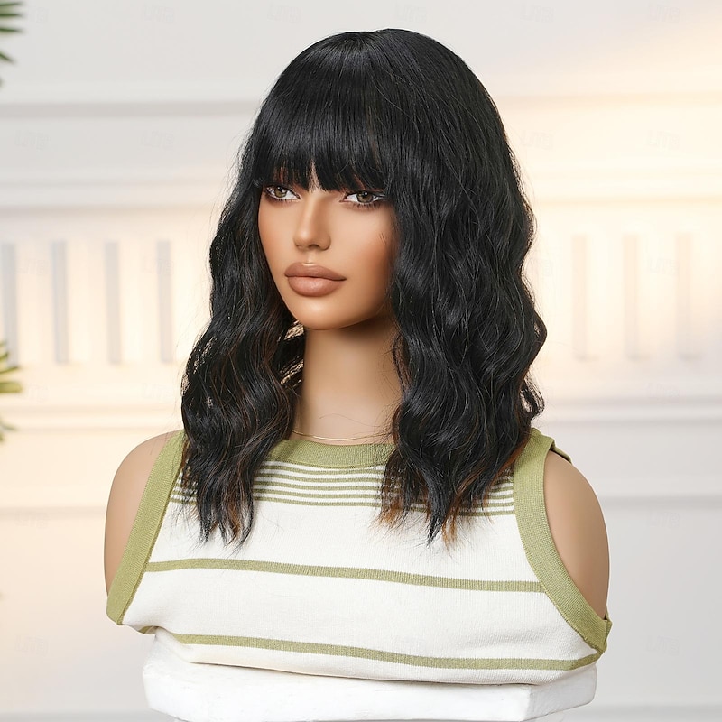 Synthetic Wig Uniforms Career Costumes Princess Curly Wavy Middle Part Layered Haircut Machine Made Wig 14 inch Black / Brown Synthetic Hair Women's Cosplay Party Fashion Multi-color4