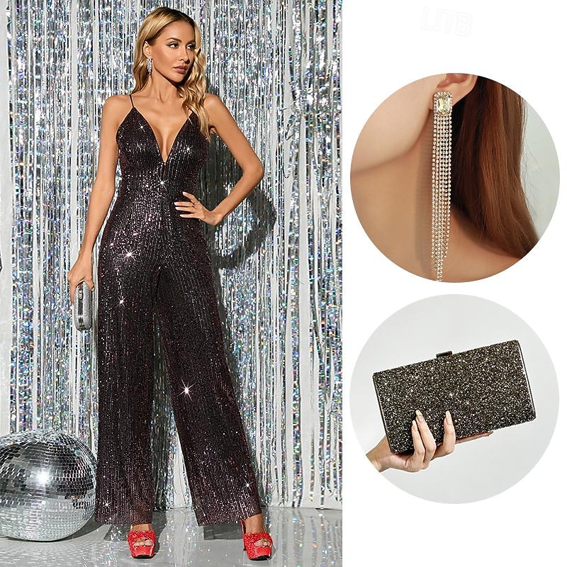 Retro Vintage Roaring 20s 1920s Cosplay Costume Outfits Jumpsuit The Great Gatsby Wedding Guest Sequins Tassel Fringe Fancy Dress Women's Christmas Halloween Carnival Halloween Party / Evening3