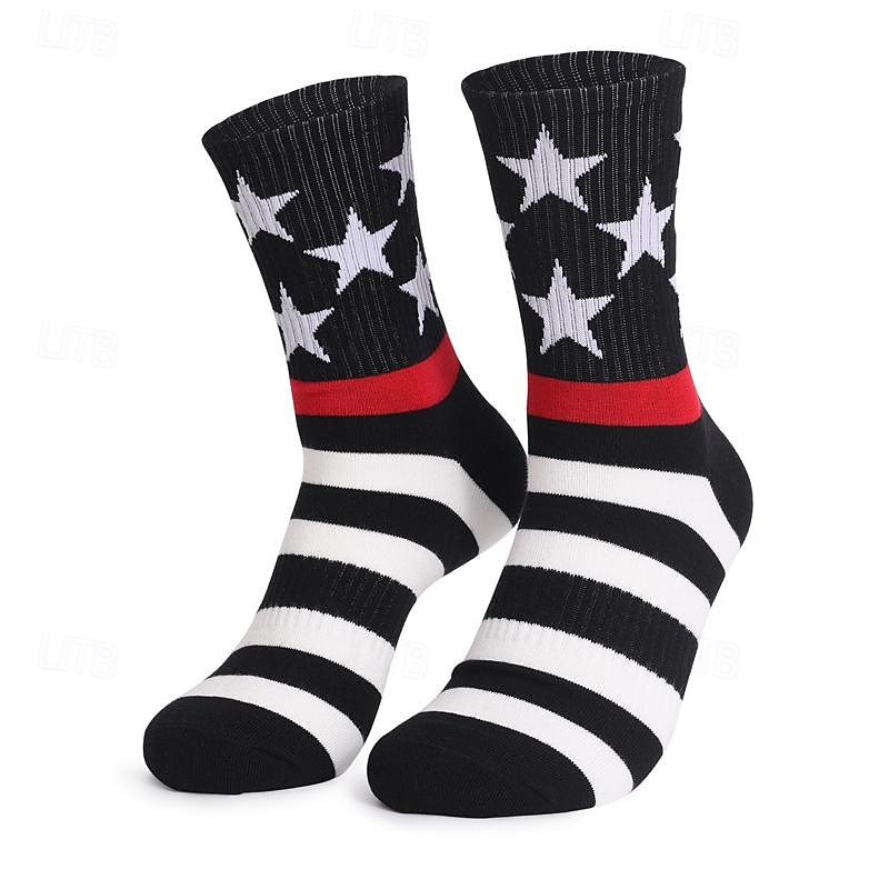Men's 1 Pair Socks Running Socks Casual Socks Long Socks Black White Color American US Flag Sports & Outdoor Daily Vacation Basic Medium Spring Fall Fashion Casual3