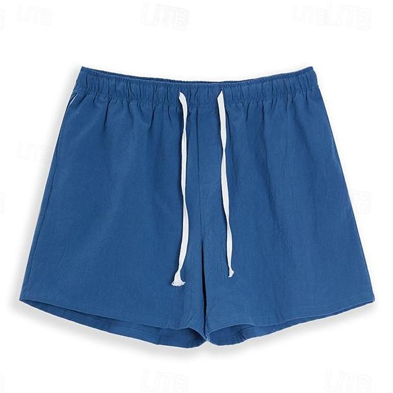 Men's Shorts Linen Shorts Summer Shorts Beach Shorts Drawstring Elastic Waist Straight Leg Plain Comfort Breathable Above Knee Casual Daily Holiday Fashion Classic Style Black White3