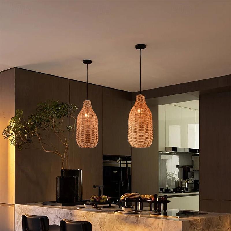 LED Pendant Light Japanese Rattan Dining Room Wabi-sabi Ratten Home Decor Pendant Light for Kitchen3