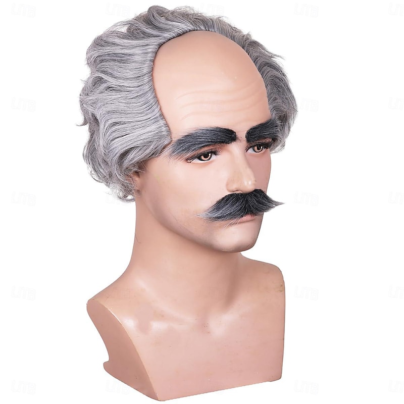 Old Man Bald Cap Grey Wig On Sides Balding Wig Grandpa Carnival Cosplay Costume Wig (Only Wigs)3