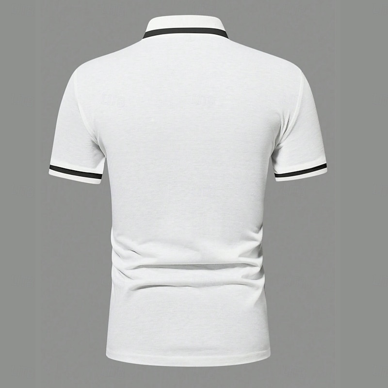 Men's Button Up Polos Business Polo Business Casual Ribbed Polo Collar Short Sleeve Fashion Basic Plain Classic Summer Regular Fit White Red Dark Blue Grey Light Blue Button Up Polos2