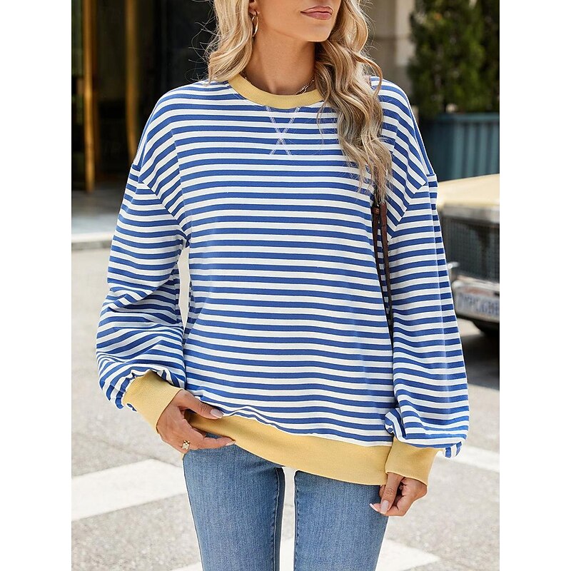 Women's Sweatshirt Pullover Casual Striped Dailywear Going out Crew Neck Print Long Sleeve Black Red Blue Purple Spring Fall Winter4