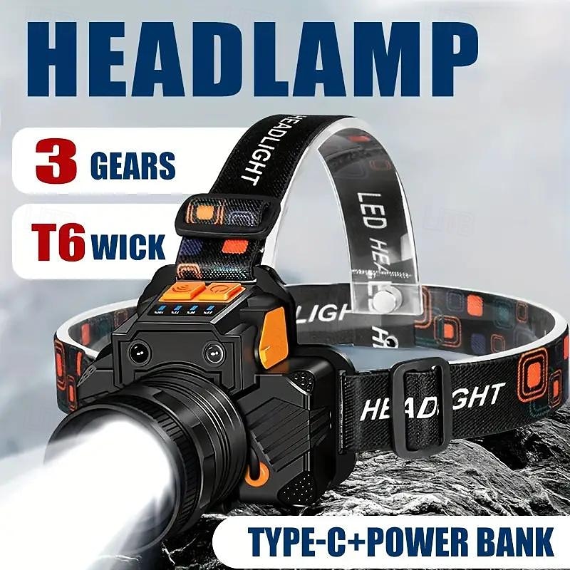 Rechargeable Headlamp with Motion Sensor – 2000 Lumens USB Head Light with Power Bank for Camping, Hiking & Outdoor Use