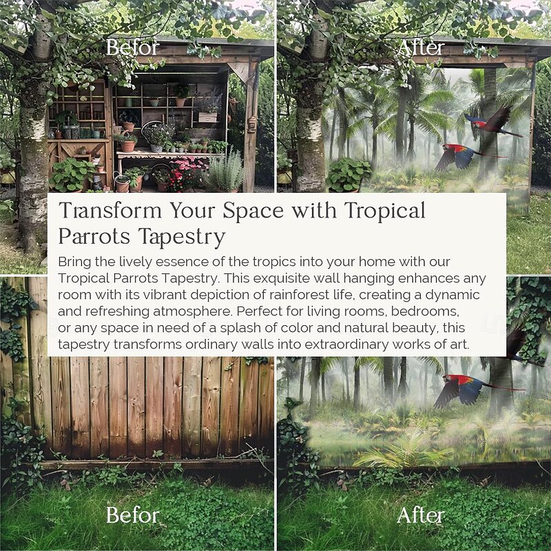 Tropical Forest Rainforest Hanging Tapestry Magic Nature Wall Art Large Tapestry Mural Decor Photograph Backdrop Blanket Curtain Home Bedroom Living Room Decoration4