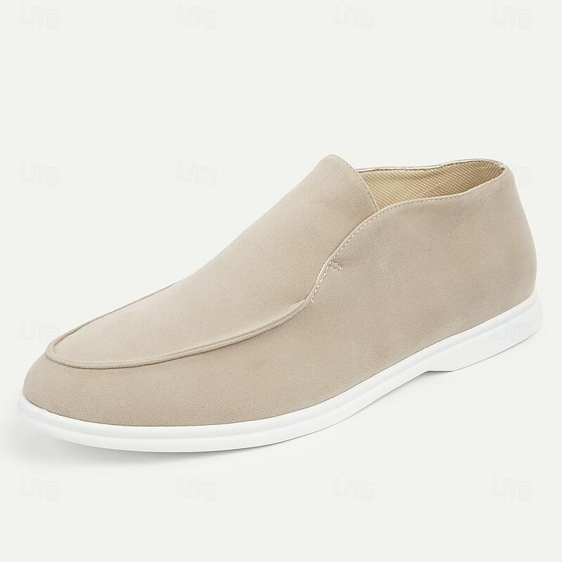 Men's Beige Slip-On Suede Loafers with White Sole for Casual Wear2