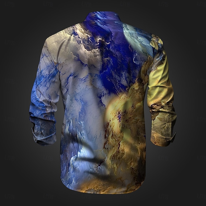 Men's Button Up Shirt Printed Shirts Long Sleeve Casual Daily Evening Party Holiday Fall Winter Spring & Summer Collared Shirts Buttons Print Light Blue Yellow Blue Green Gray2