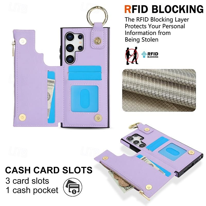 Phone Case For Samsung Galaxy S25 S24 S23 S22 S21 Ultra Plus A55 5G A35 5G A25 A15 A14 Back Cover with Stand Holder Zipper Card Slot Retro PC PU Leather3