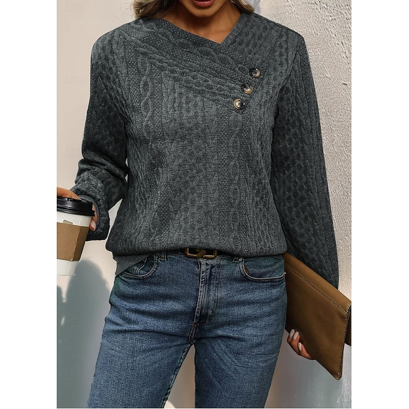 Women's Tunic Solid Color Plain Stylish Business Long Sleeve Asymmetrical Work Daily Buttons Dark Gray Spring Fall Winter3