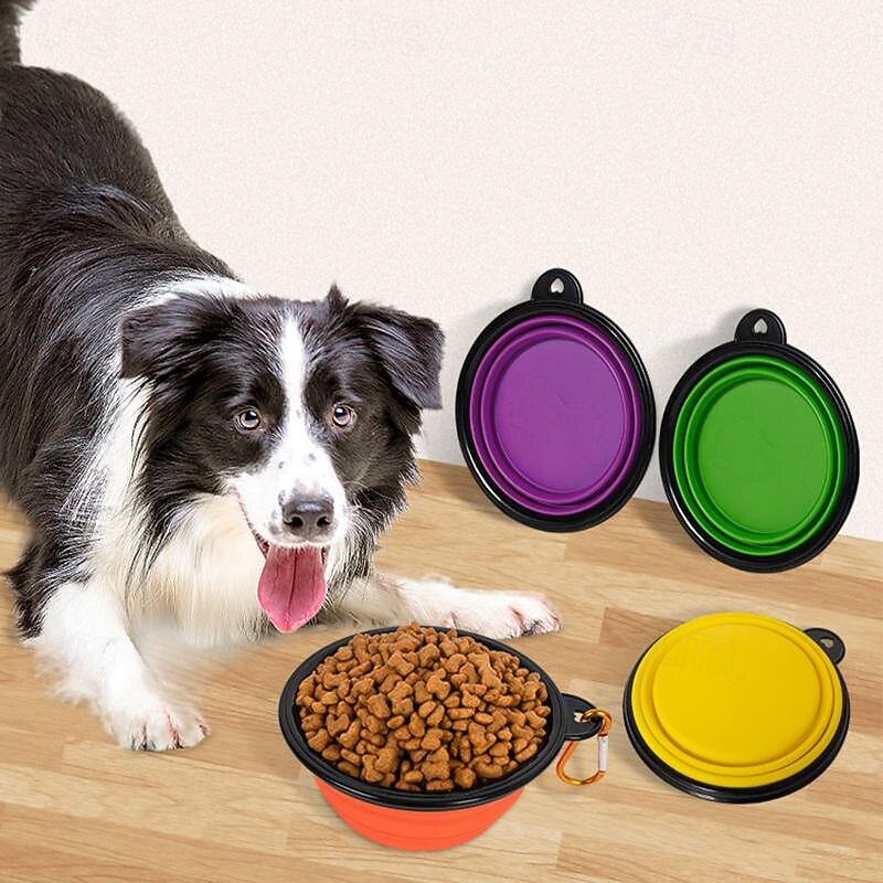 Dog Bowl Pet Collapsible Bowls for Cats Dogs Portable Pet Feeding Watering Dish for Walking Parking Traveling 2 Carabiners