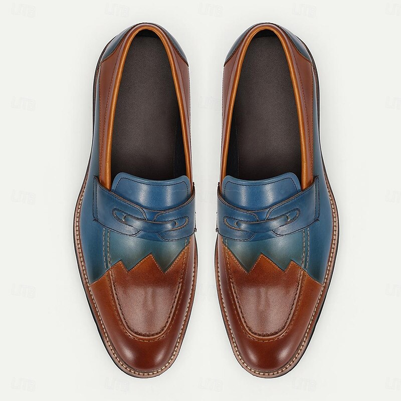 Men's Two-Tone Leather Penny Loafers with Premium Cowhide, Slip-On Design and Rugged Sole for Business and Casual Wear4