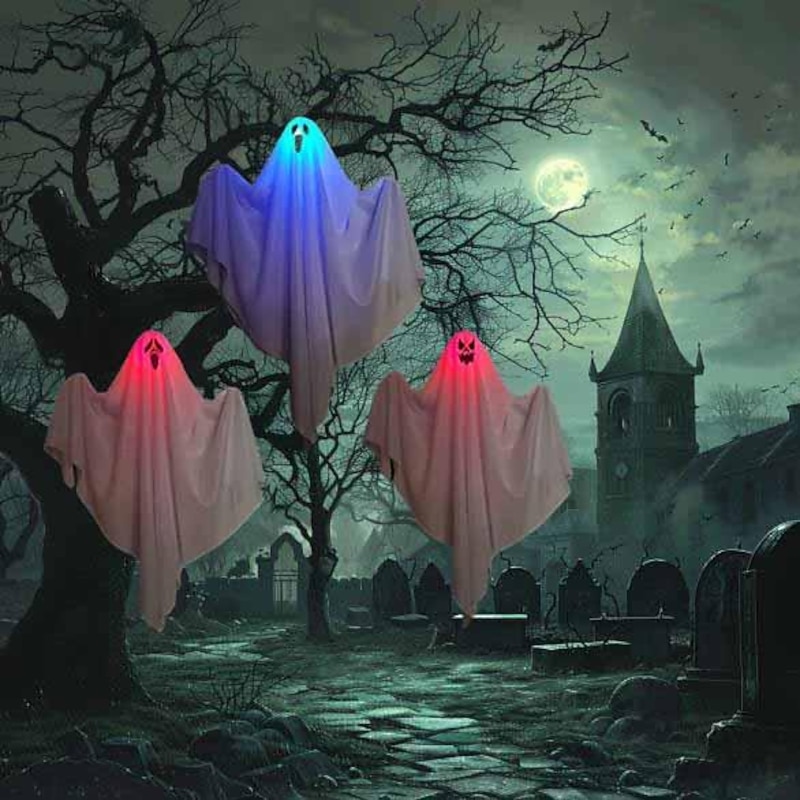 Glowing Ghost Halloween Decorations Outdoor LED Hanging Ghost for Trees Spooky Lighted Ghost Waterproof Hanging Decor Halloween Tree Decorations for Home Patio Yard Lawn Tree Party Supplies - Main Image