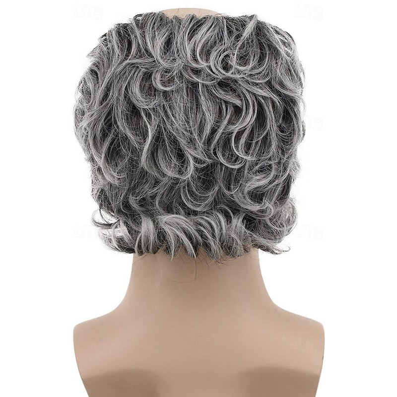 Short Curly Fits Old Man Bald Cap Gray Mad Scientist Carnival Cosplay Wig Anime Costume Party Wig4