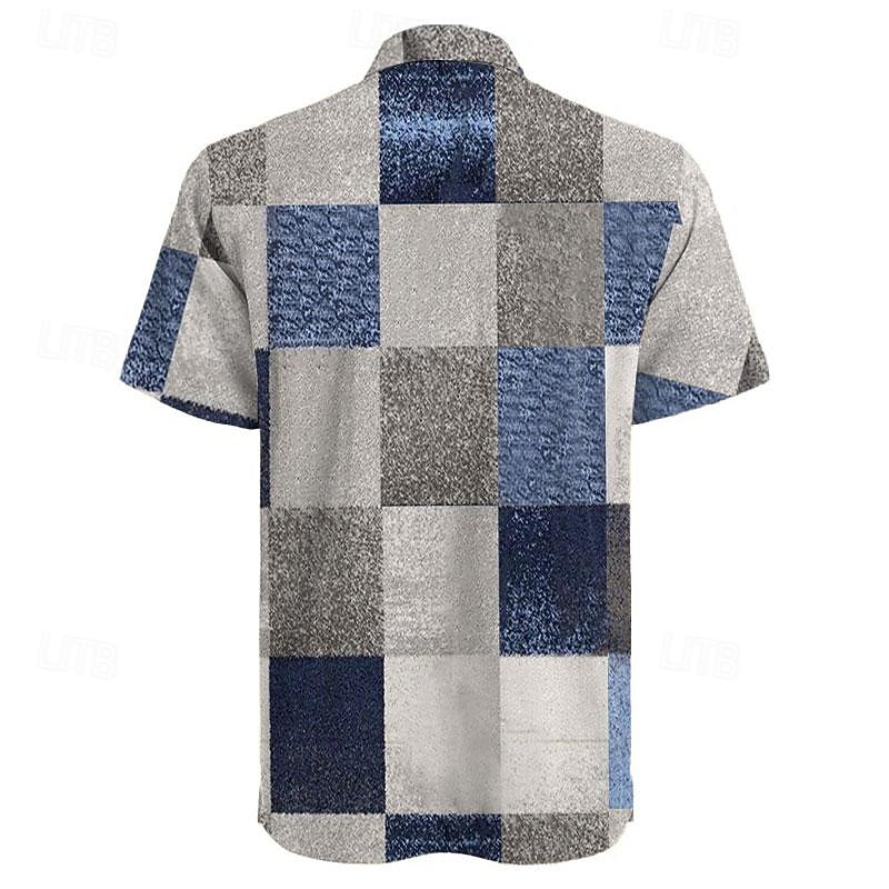 Men's Color Block Geometric Pattern Button Up Shirt Printed Shirts Short Sleeve Casual Resort Outdoor Daily Holiday Summer Turndown Print Button-Down Blue2