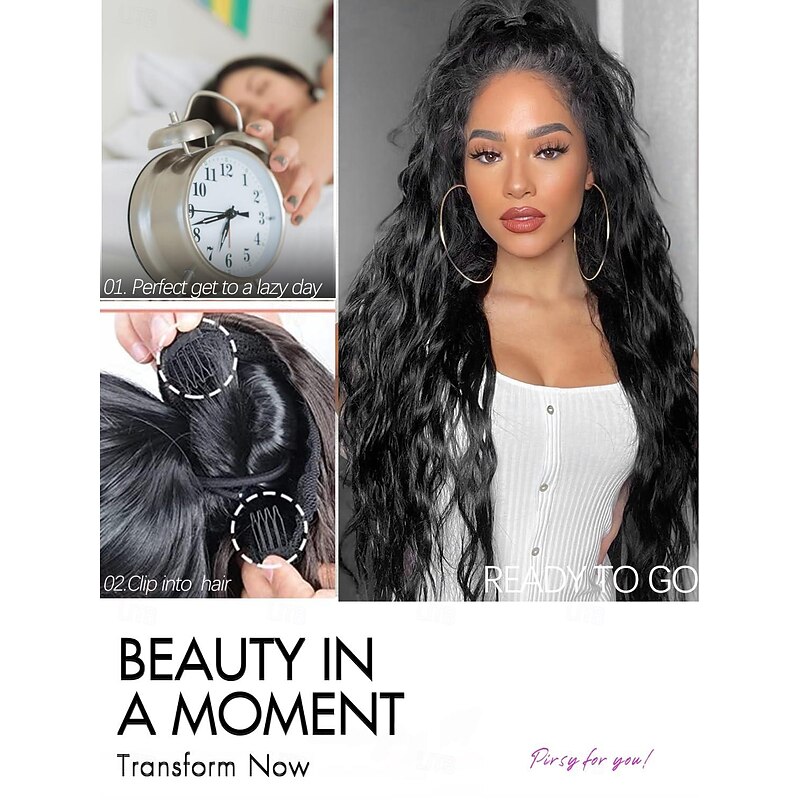 Wavy Curly Ponytail Extension 26 Inch Long Black Drawstring Ponytail Extension for Women Clip in Ponytail Natural Synthetic Hairpiece Thick For Daily Use4