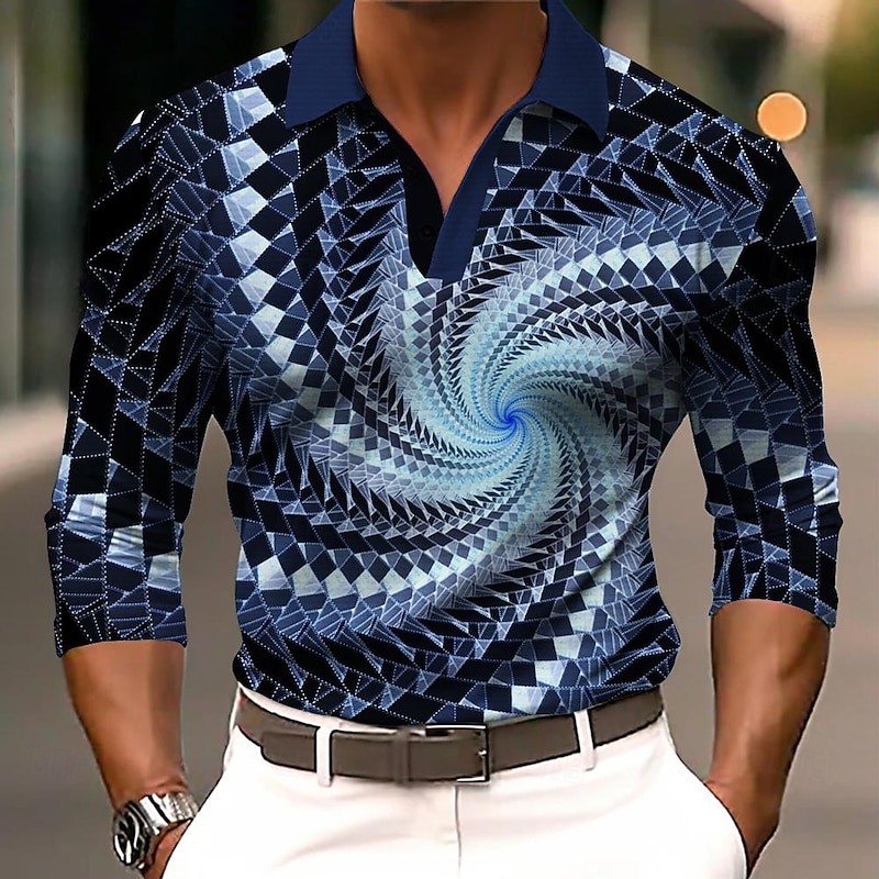 Men's Polo Shirts Golf Shirt Long Sleeve Polo Shirts Collared Shirts Vacation Wear Rave Wear Party Outfits 3D Print Buttons Fall & Winter Yellow Blue Purple