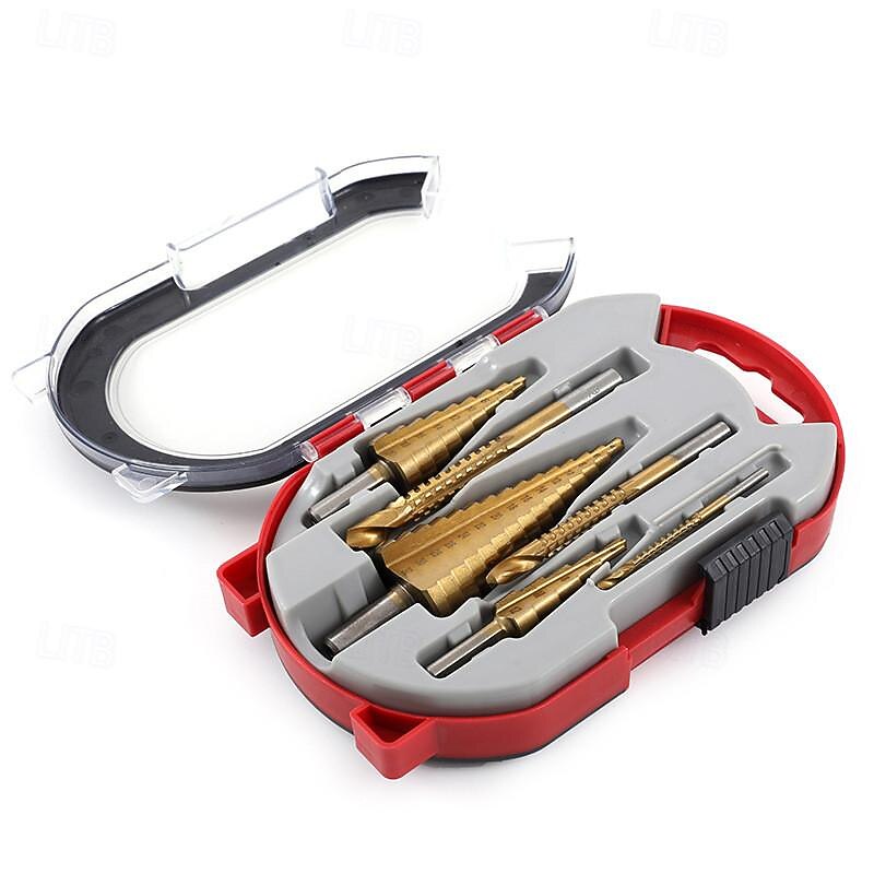 High-speed Reaming Pagoda Sawtooth Set 6Pcs Step Drill Bits Saw Drill Set HSS Titanium Milling Cutter for Woodworking Metal Core Hole Opener 4-12 4-20 4-32mm 3 6 8mm2