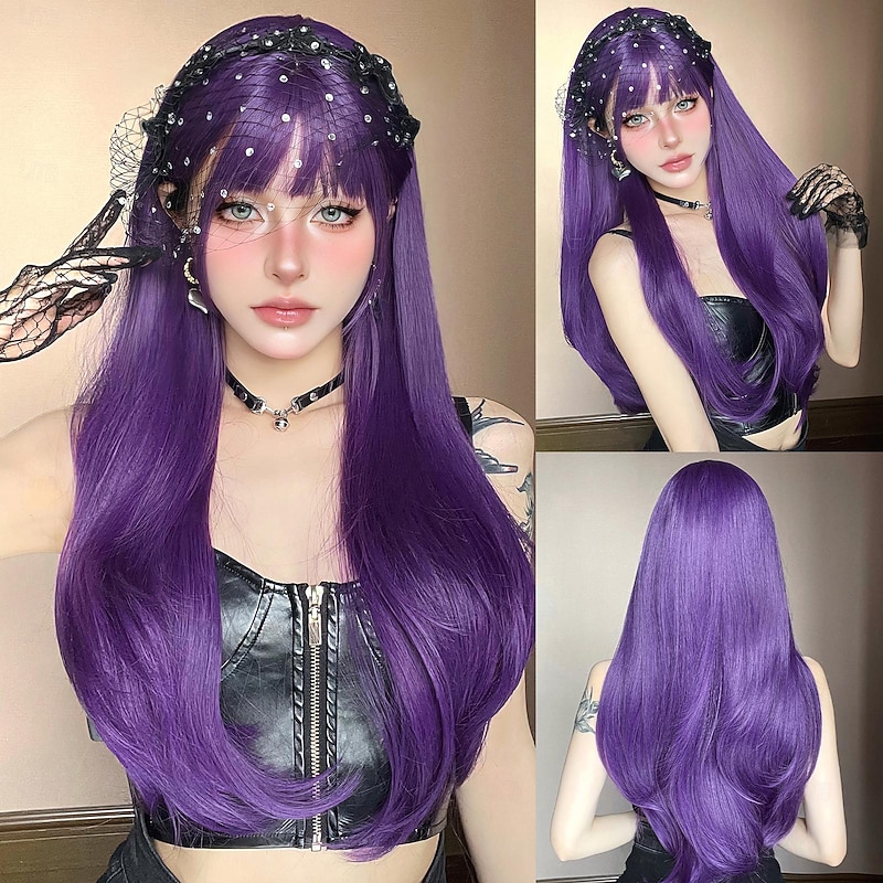 26 Inch Synthetic Wig  Women's Wig Purple Blue Long Wavy Hair Fashion Daily Party Cosplay