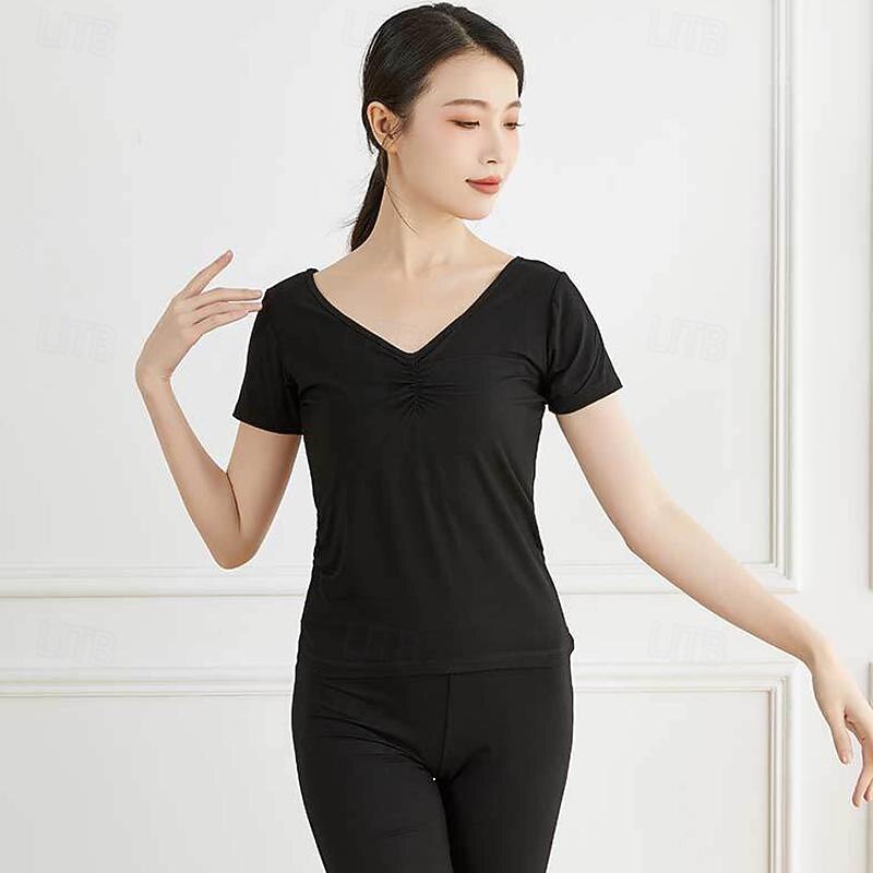 Activewear Top Pure Color Splicing Women's Performance Training Short Sleeve High Polyester3