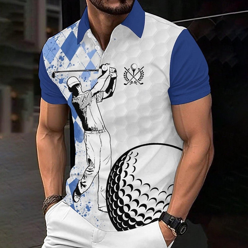 2024 Summer New Style Cross-border European and American 3D Printed Personalized Golf Beer Loose Men's Short Sleeve Polo2