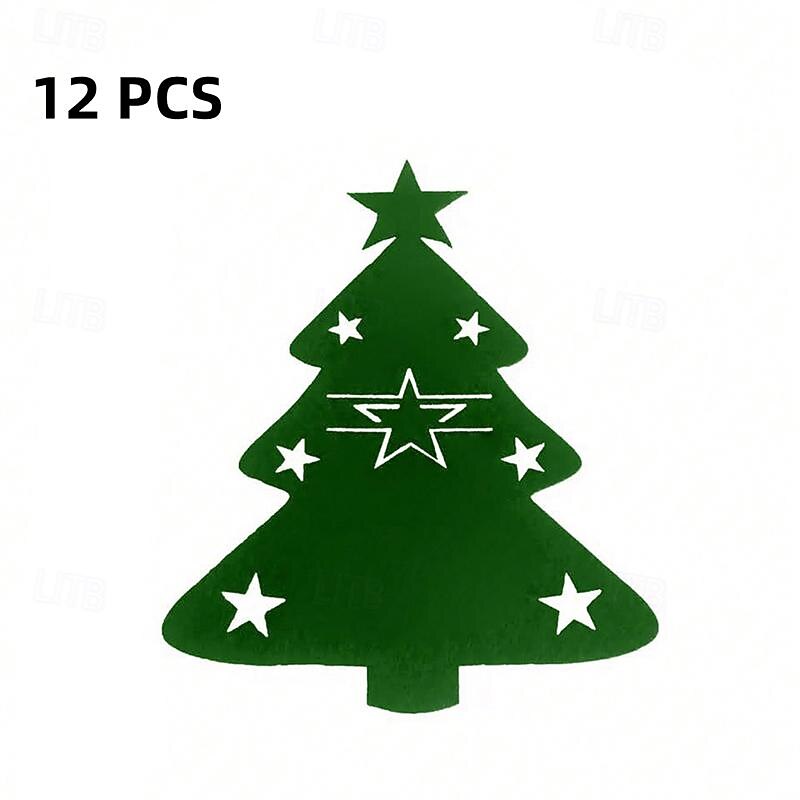 12pcs Christmas Knife Fork Holder Felt Xmas Tree Star Shape Pocket Cutlery Bag New Year Party Dinner Table Decoration Organizer4
