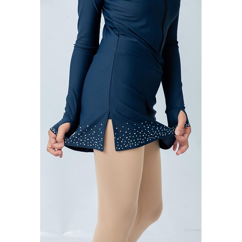 Figure Skating Jacket with Pants Women's Girls' Ice Skating Dress Outfits Black Dark Navy Sky Blue Patchwork Thumbhole Spandex Stretchy Training Practice Professional Skating Wear Thermal Warm3