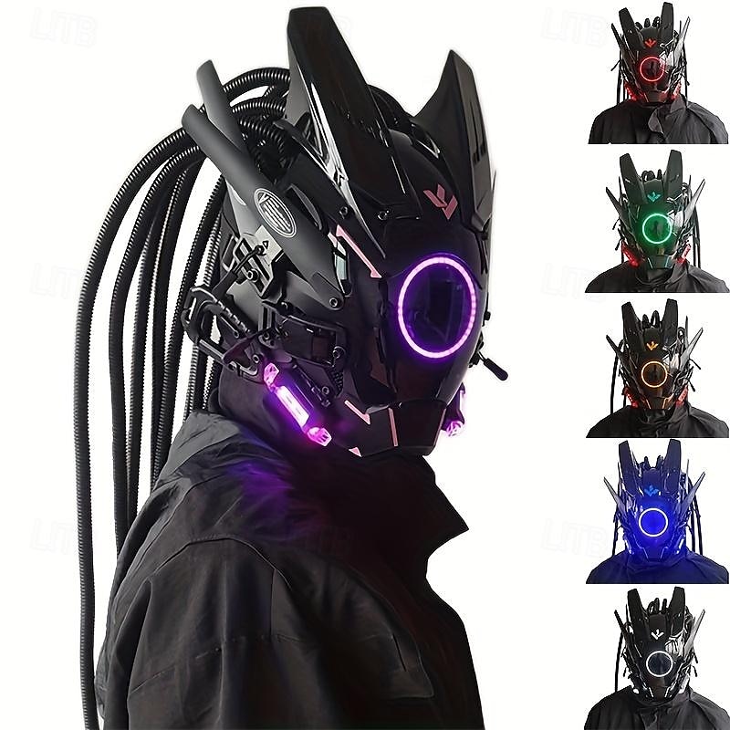 Cyberpunk Mask Mask Round Light Wing Braid Music Festival LED Light Mask Cosplay