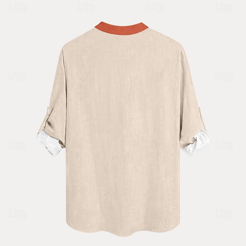 Men's Ethnic Shirt Button Up Shirt Henley Shirt Long Sleeve Vintage Casual Tribal Vacation Daily Beach Summer Winter Spring &  Fall Stand Collar Button Up 3D Print Light Blue Beige3