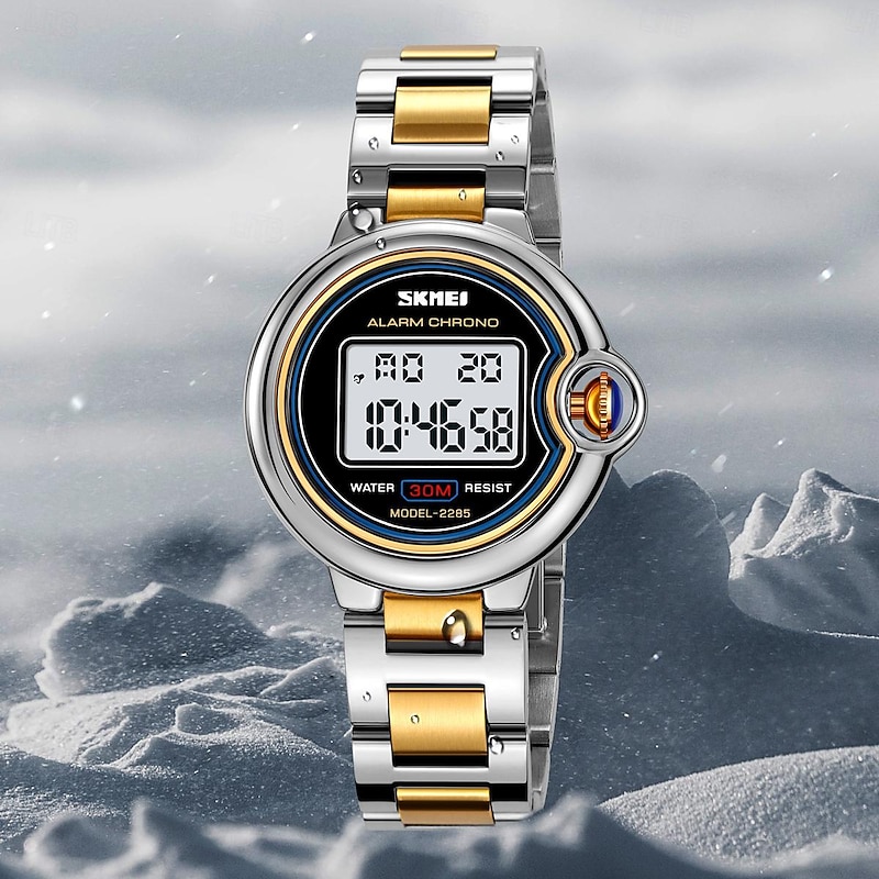 SKMEI Women Digital Watch Fashion Casual Wristwatch Luminous Alarm Clock Calendar Date Stainless Steel Watch2