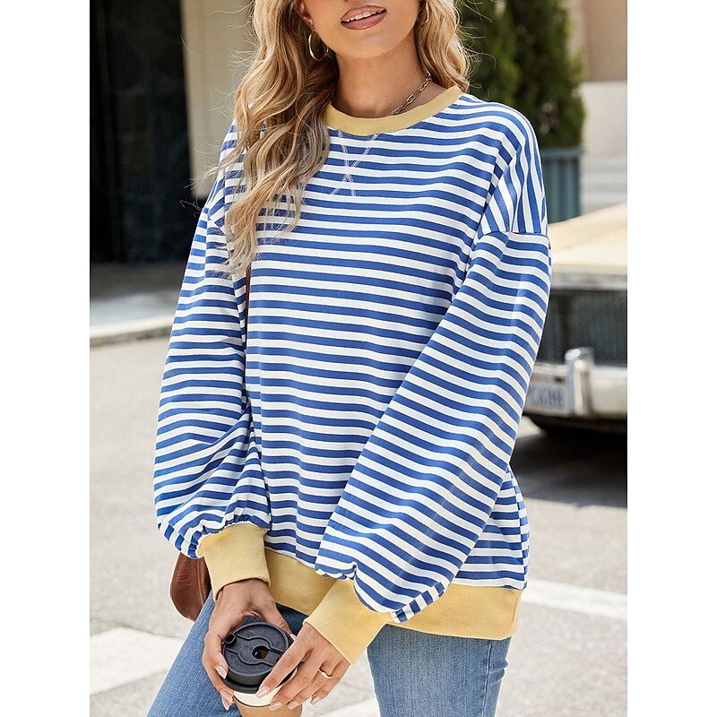 Women's Sweatshirt Pullover Casual Striped Dailywear Going out Crew Neck Print Long Sleeve Black Red Blue Purple Spring Fall Winter3