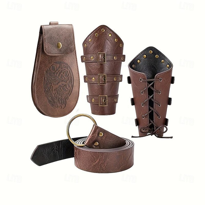 Retro Vintage Medieval Renaissance Armor Waist Belt Scabbard Viking Ranger Fancy Dress Men's Women's Halloween Carnival Performance LARP Adults Belt Arm Guards Sscabbard