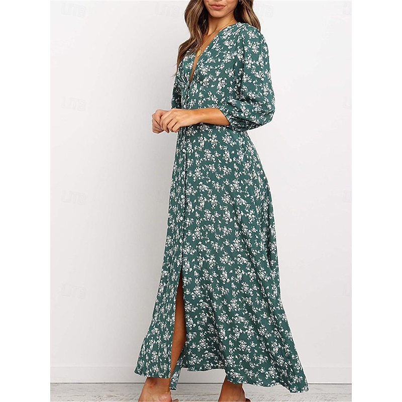 Women's Chiffon Dress Swing Dress Formal Dress Floral Print V Neck Long Dress Maxi Dress Elegant Formal Party Wedding Guest Long Sleeve Fall4