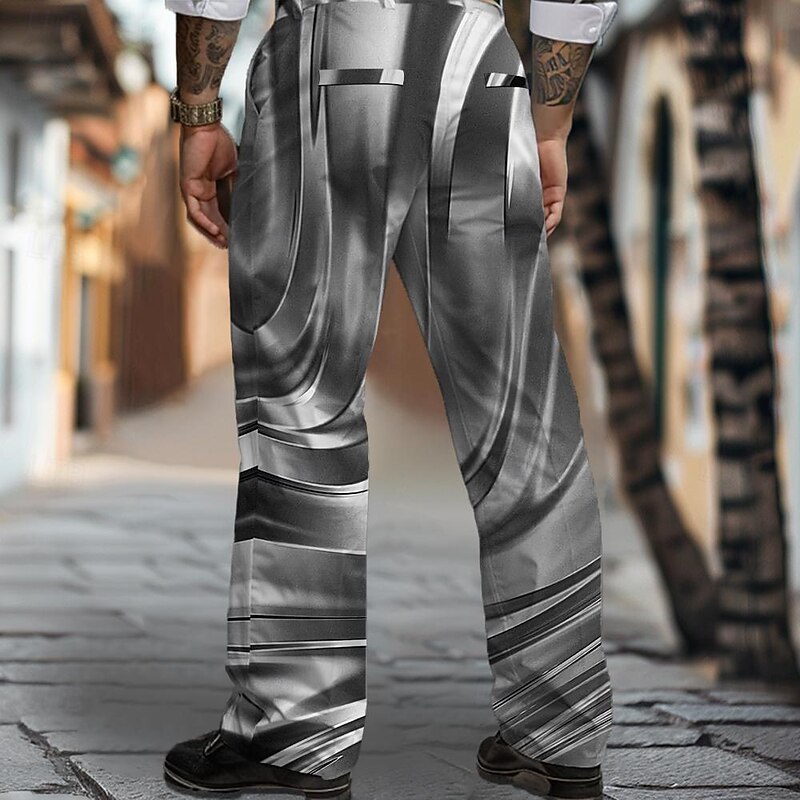 Men's Graphic Dress Pants Mid Waist Business Casual Formal Dailywear Pocket Straight Leg Trousers Summer Spring Fall 3D Print Gray2