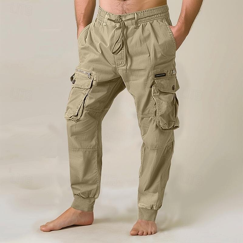 Men's Cargo Pants Cargo Trousers Joggers Trousers Drawstring Elastic Waist Multi Pocket Plain Breathable Outdoor Full Length Casual Daily Going out Casual Tactical Black Royal Blue Micro-elastic