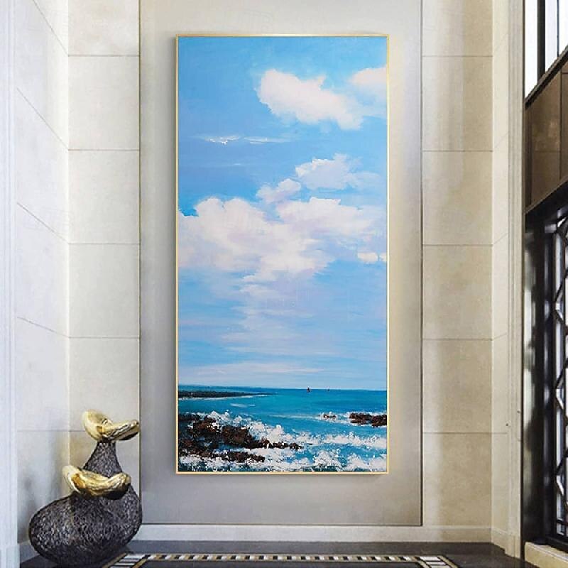 Large Abstract Sailboat oil painting handmade Canvas Wall Art  Nautical seacape Oil Painting on Canvas Modern Seascape oil painting Wall Art paintings for Living Room Bedroom Decor3