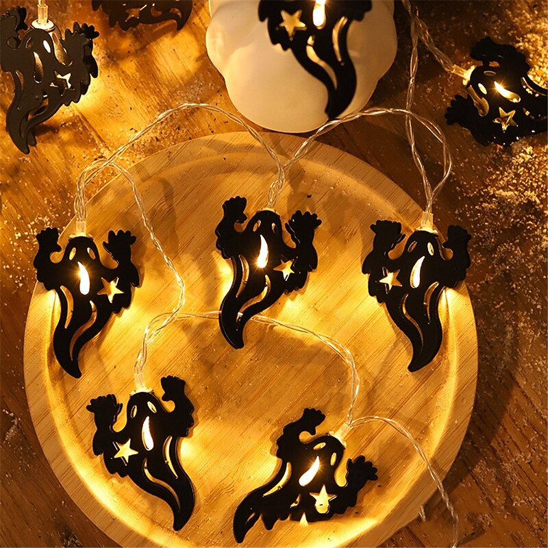 1.5M-10Leds Halloween Bat Crow Ghost Light String LED Iron Shaped Light Night Light Lighted Ghosts Festival Party Decoration Light Garden Courtyard Atmosphere Light Batteries Powered 1PC