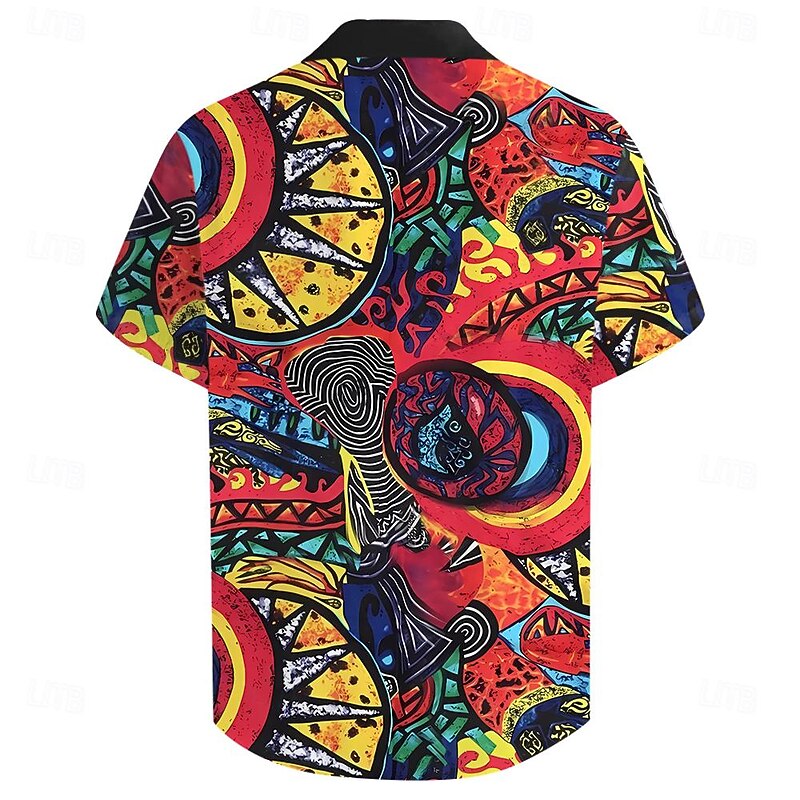 Men's Psychedelic Shirt Summer Hawaiian Shirt Button Up Shirt Short Sleeve Shirt Turndown Collared Shirts Casual Vacation Party Evening Wear Daily Black S M L2