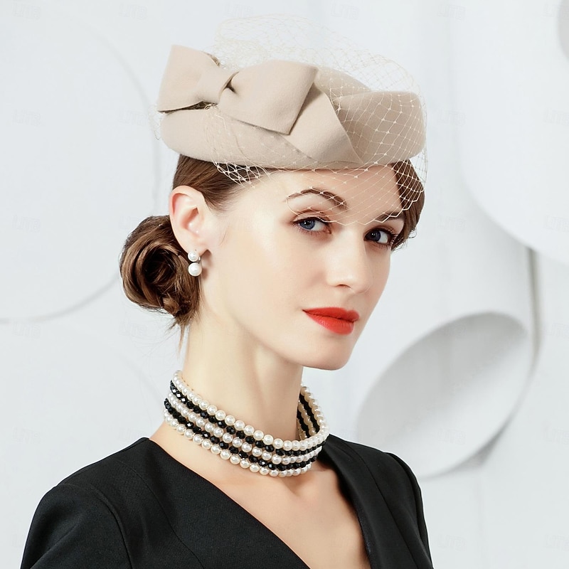 Hats 100% Wool Beret Hat Fedora Hat Wedding Cocktail Elegant Wedding With Pure Color Tulle Headpiece Headwear3