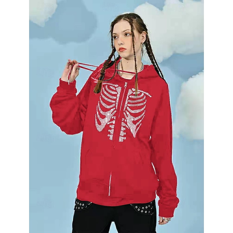 Halloween Skeleton Skull Hoodie Outerwear Zip-Up Hoodie Kings Day For Men's Women's Adults' Halloween Carnival Hot Stamping Party Casual Daily4