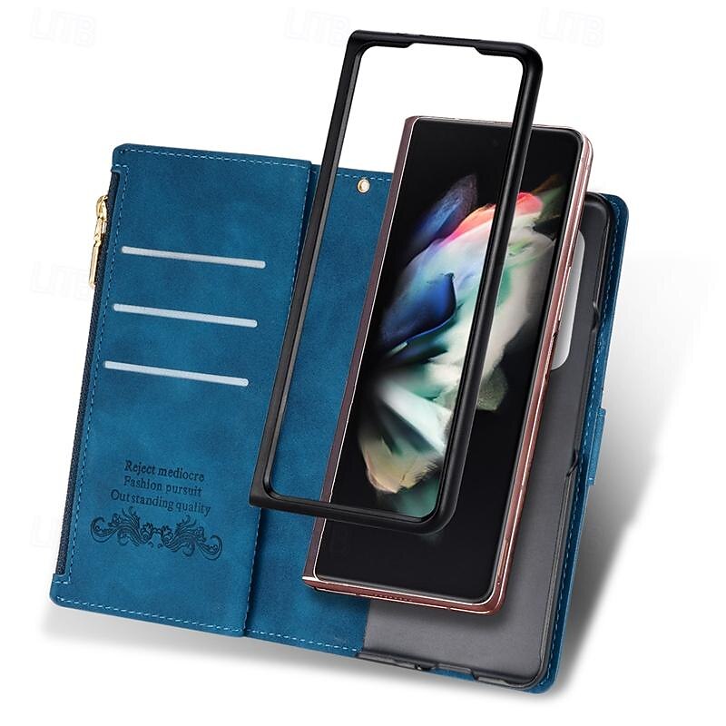 Phone Case For Samsung Galaxy Z Fold 7 Z Fold 6 Z Fold 5 Z Fold 4 Z Fold 3 Wallet Case Magnetic Zipper with Wrist Strap Retro Geometric Pattern PC PU Leather3