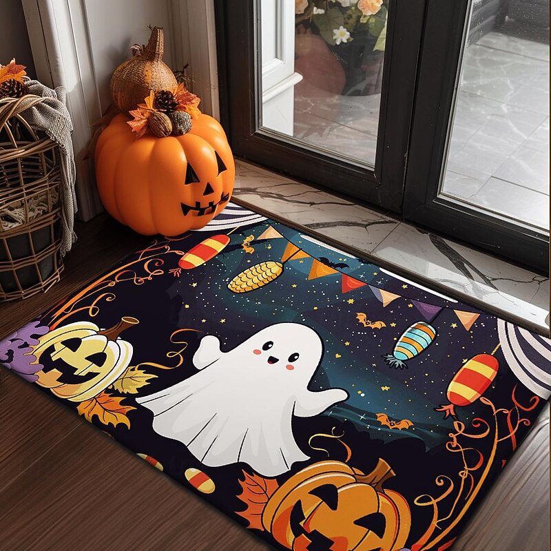 Halloween Decorations Doormat Evil Pumpkin Ghost Kitchen Mat Floor Mat Non-Slip Area Rug Oil Proof Rug Indoor Outdoor Mat Bedroom Decor Bathroom Mat Entrance Rug2