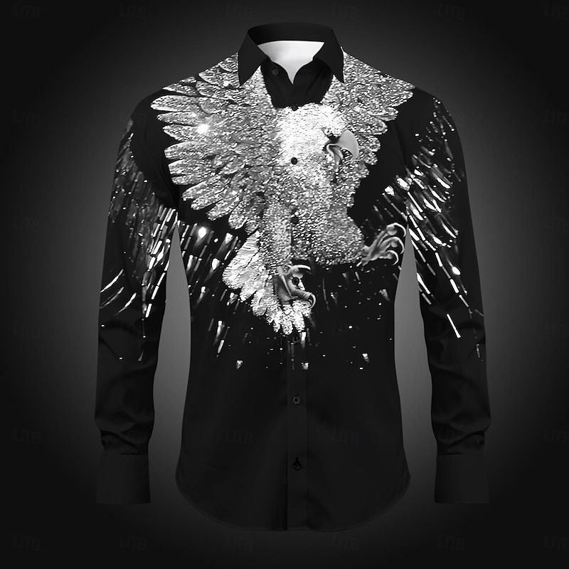 Men's Eagle Button Up Shirt Printed Shirts Long Sleeve Casual Party Daily Holiday Fall Winter Spring & Summer Turndown Buttons Print Red Purple Gold Gray4