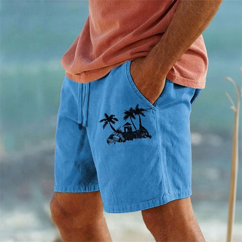 Coconut Tree Men's Cotton Linen Shorts Summer Hawaiian Shorts Beach Shorts Print Drawstring Elastic Waist Breathable Soft 10% Linen Shorts Casual Daily Holiday Streetwear3