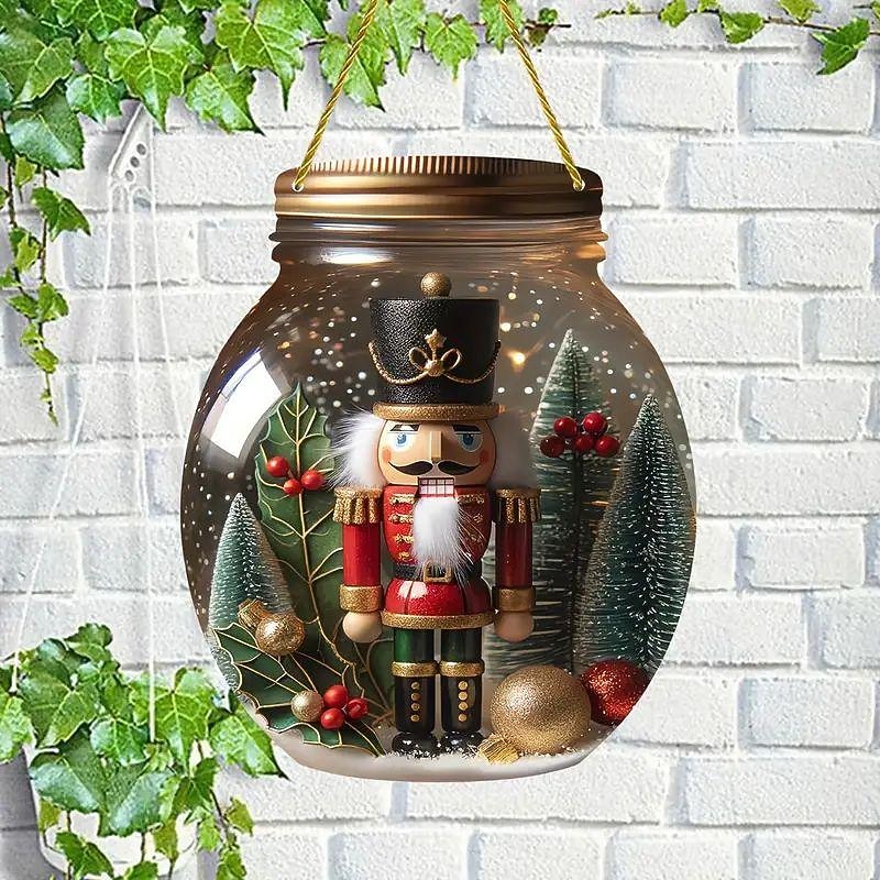 Christmas 2D Nutcracker Acrylic Pendant - Round Jar Design - 7.87x6.69 inches - Ideal for Bedroom, Living Room, and Courtyard Decor