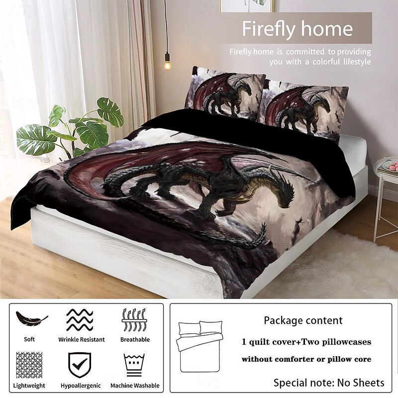 Fantasy Monster Warcraft Dragon Clan Duvet Cover Set Includes Duvet Cover and Pillowcases Epic and Detailed Dragon Clan Design Soft and Durable Fabric4