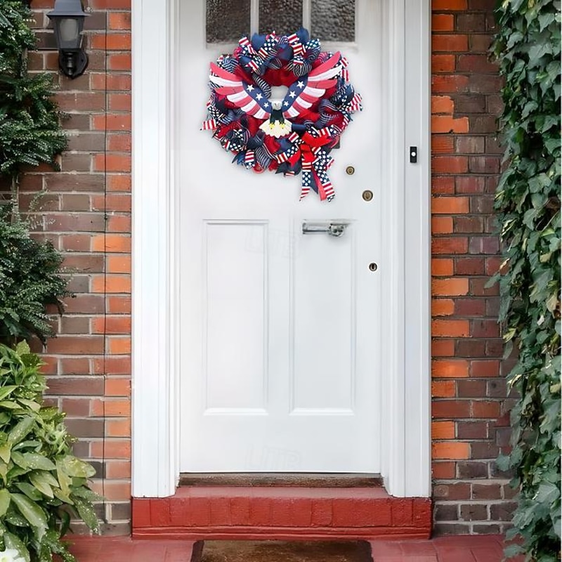 Patriotic Wreath American Eagle Wreath Independence Day Decoration Red White Blue Wreaths 4th of July Wreaths Flag and Eagle Wreath - Patriotic Home Front Door Decoration3