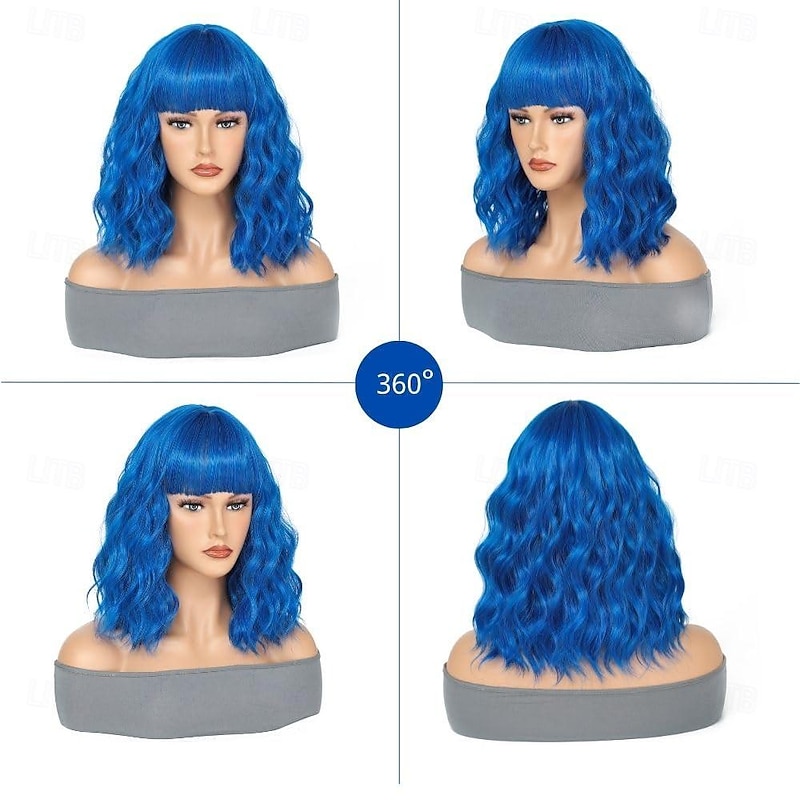 Bob Wig Short Bob Wavy Wig with Bangs for Women Loose Curly Shoulder Length Wig Synthetic Wig Cosplay Wig for Girl Daily Use Colorful Wig Cosplay Wigs3