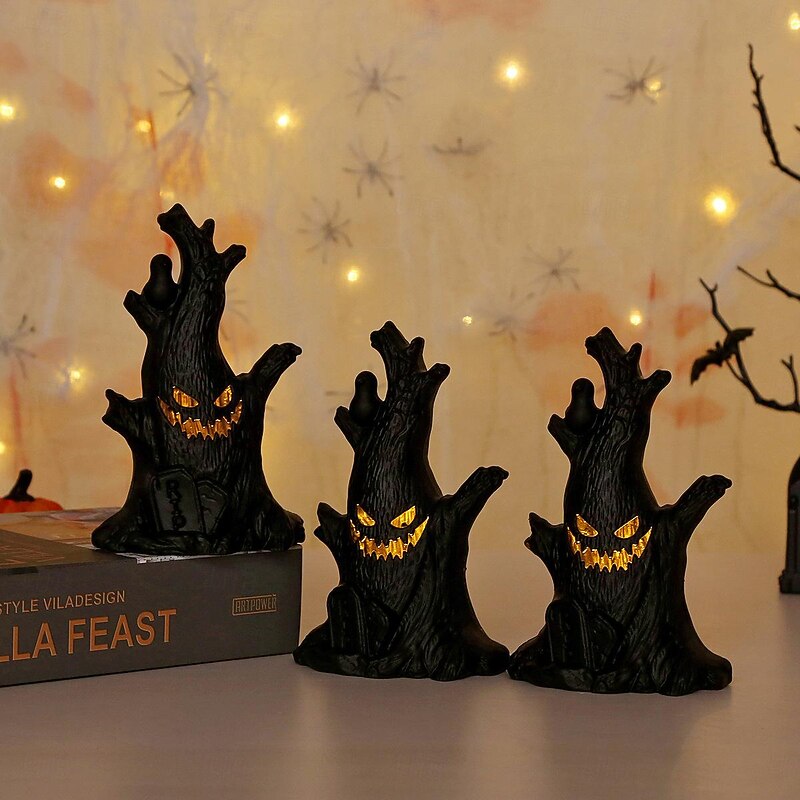 Halloween Hunted House Light Decoration Light Ghost Stump Night Light Grimace LED Electronic Candle Light Halloween Party Home Scene Layout 1/3PCS3