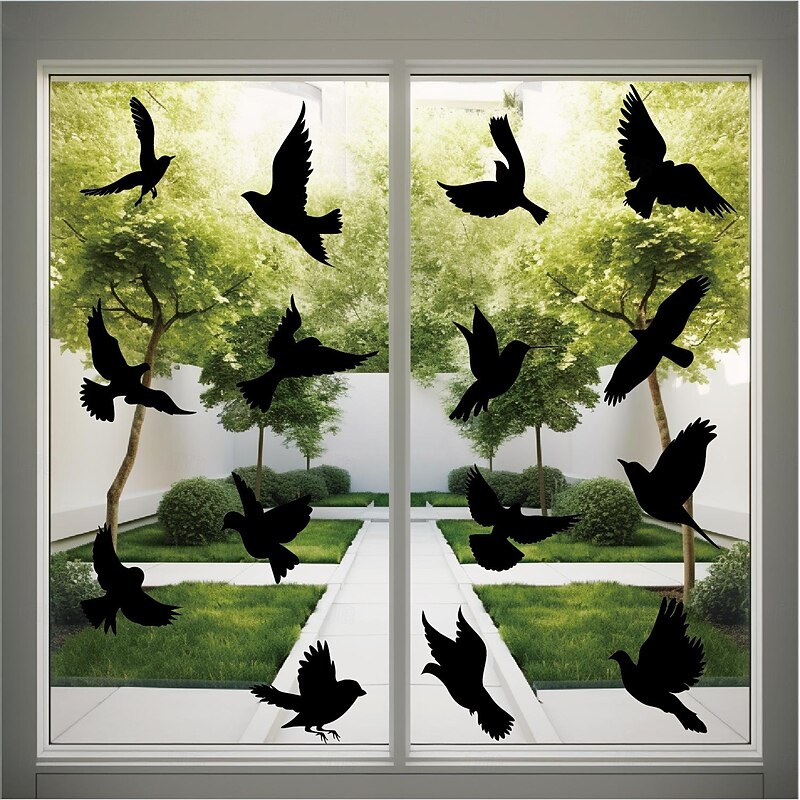 16pcs/set Hummingbird Wall Stickers and Window Decals Set , Black No-Glue PVC Glass Stickers, Anti-Collision Bird Warning Decor, Easy Peel and Stick Window Decoration4
